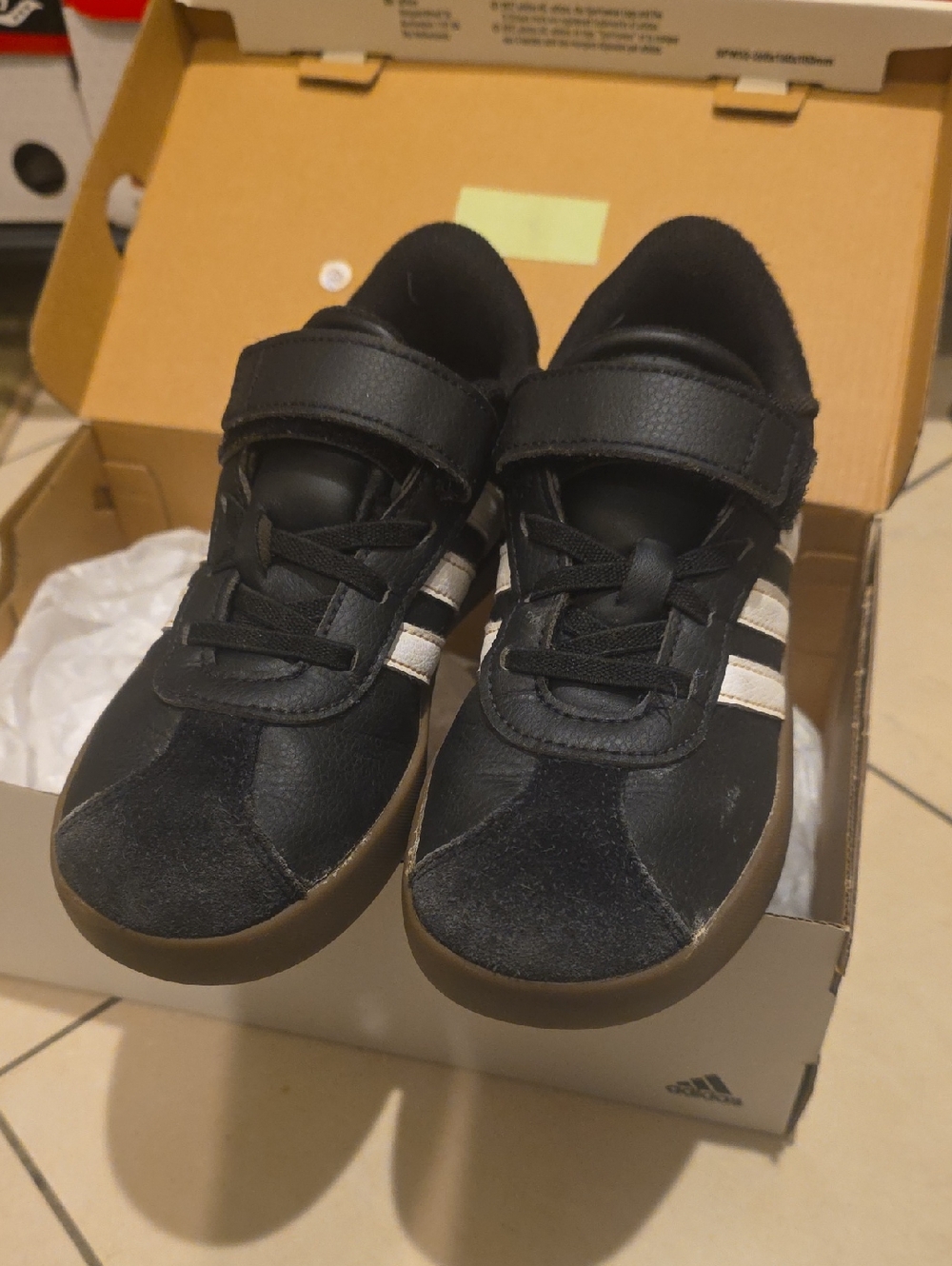 adidas Kids Black Sneakers with White Stripes